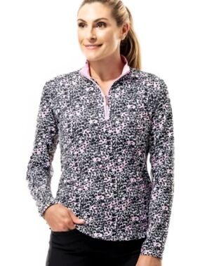 San Soleil Women's Pink & Black Quarter-Zip Printed Performance Top